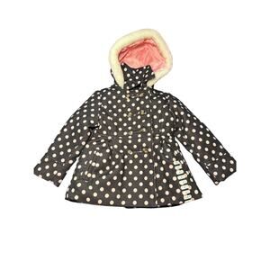NEW Oshkosh Bgosh polka dot fur trim hood pea coat girls 5 preppy outdoor warm